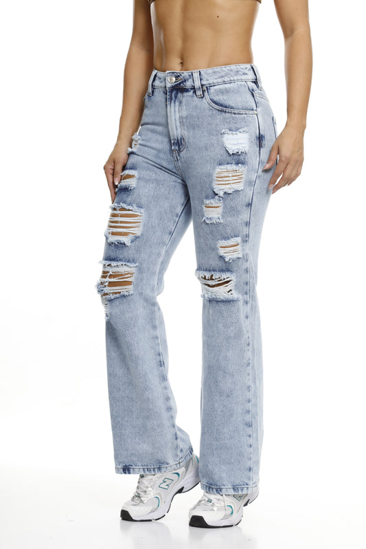 Jean de Silueta Recta Alto Rasgado