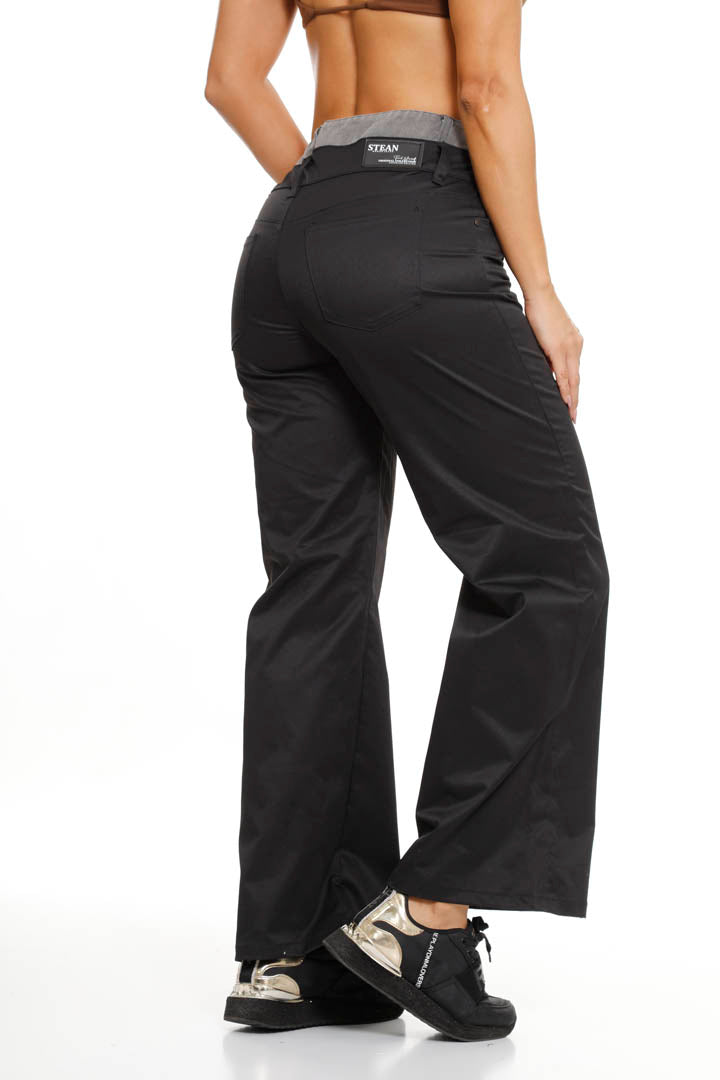 Pantalón Negro Amlia Pretina Contrastada